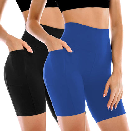 Women's High-Waisted Biker Shorts with Pockets – 2 Pack