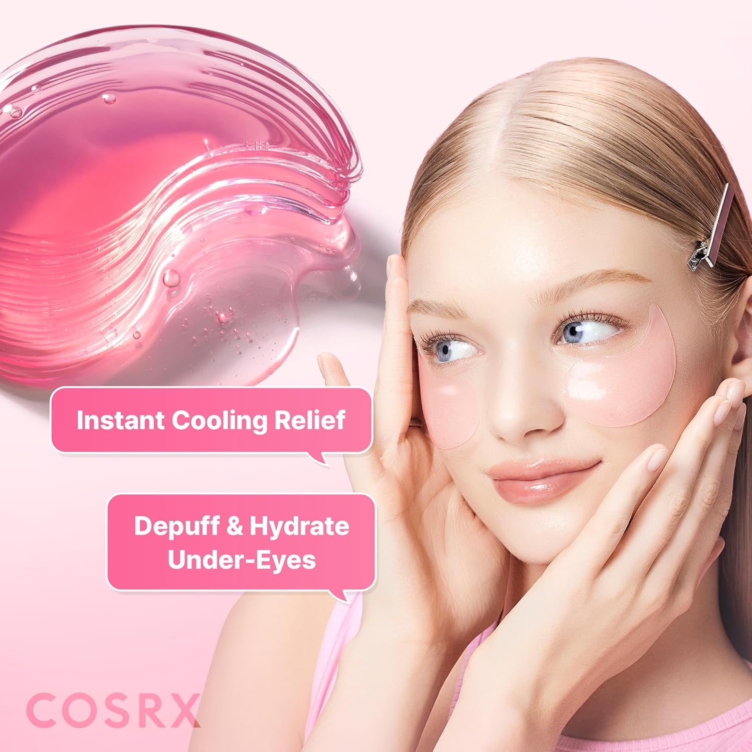 Pink Peptides Collagen Hydrogel Eye Patches – Cooling Under Eye Masks with Peptides & Caffeine for Puffiness, Hydration & Firm-Looking Skin, 60 Count