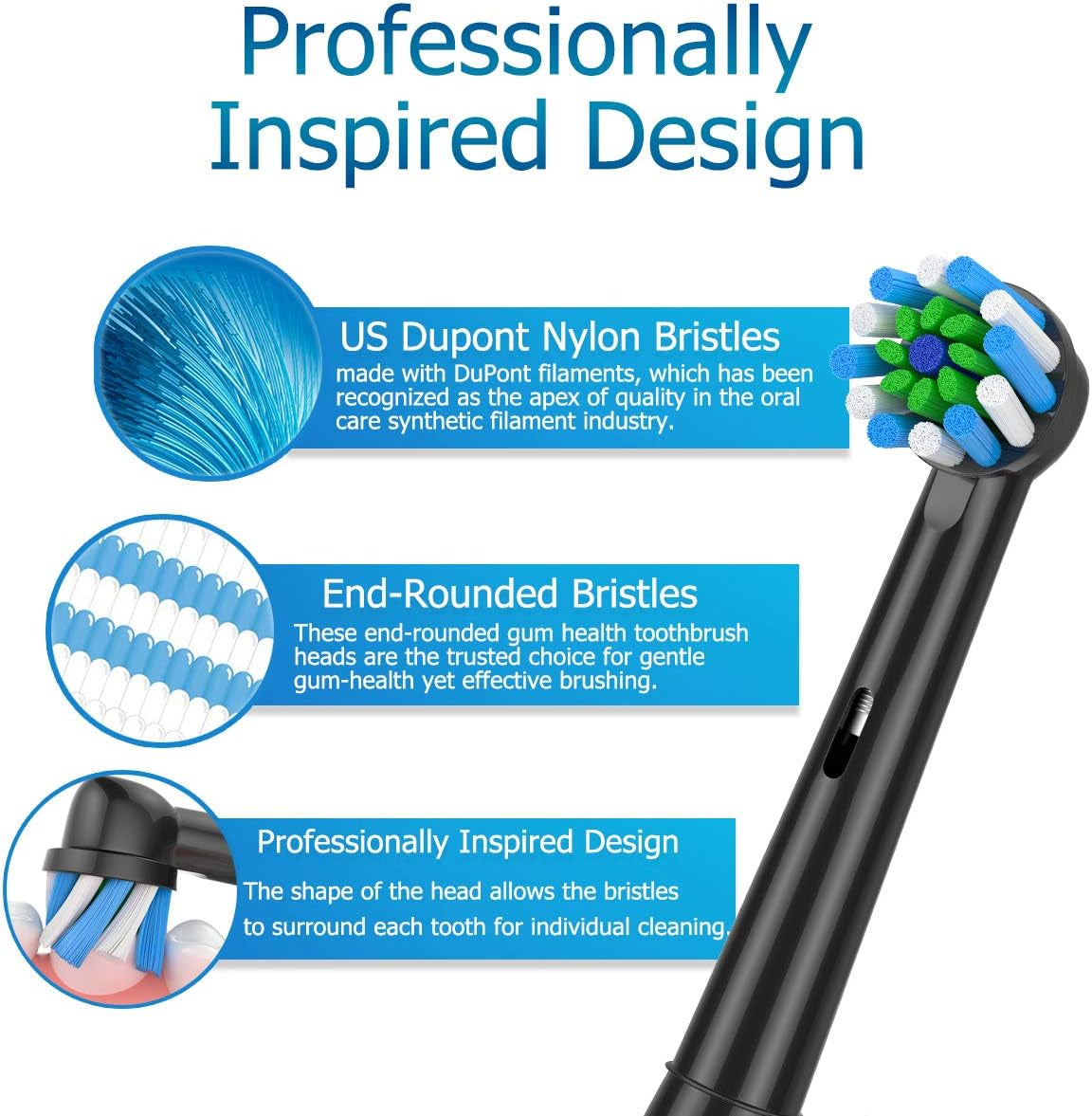 Replacement Brush Heads Fit for Braun Oral b, Compatible with Oral-B Pro 1000/2000/3000/5000/6000 Smart and Genius Electric Toothbrush, 12 Pcs (Black) 