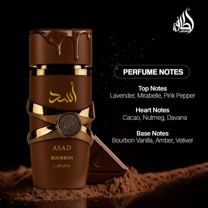 Lattafa Asad Bourbon Eau de Parfum 3.4 oz | Men's Arabic Fragrance | Loro Essentials
