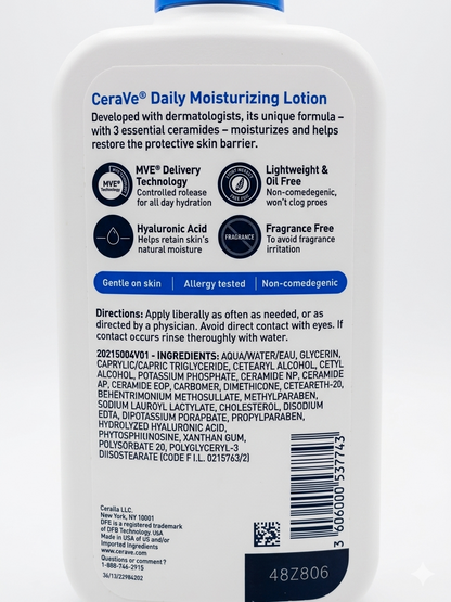 CeraVe Daily Moisturizing Lotion (12 fl oz) – Lightweight Hydrating Body & Face Lotion for Normal to Dry Skin