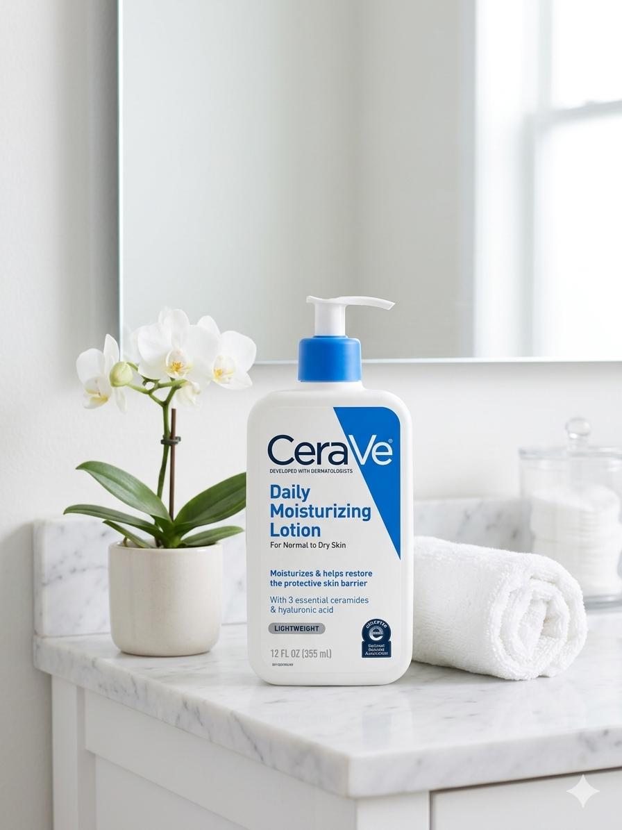 CeraVe Daily Moisturizing Lotion (12 fl oz) – Lightweight Hydrating Body & Face Lotion for Normal to Dry Skin