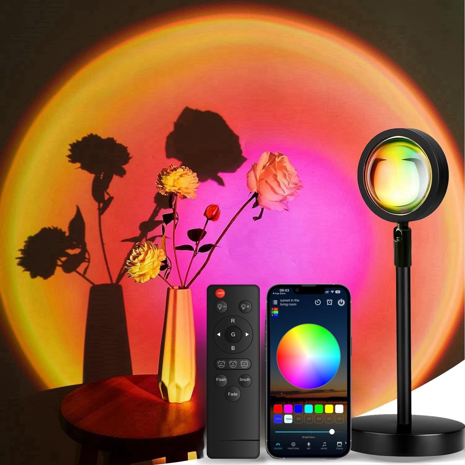 RGB Sunset Lamp Projector – 360° Rotating LED Mood Light for Bedroom & Home Decor