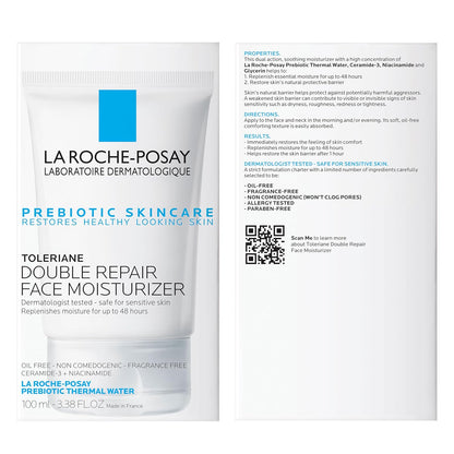 Double Repair Face Moisturizer – Daily Hydrating Face Cream with Ceramides & Niacinamide, Fragrance-Free, Long-Lasting Moisture for All Skin Types