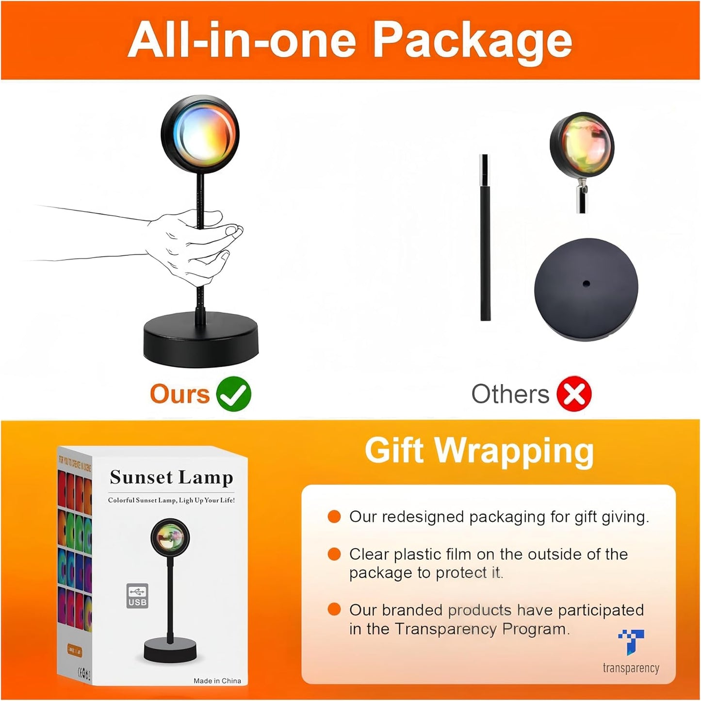 RGB Sunset Lamp Projector – 360° Rotating LED Mood Light for Bedroom & Home Decor