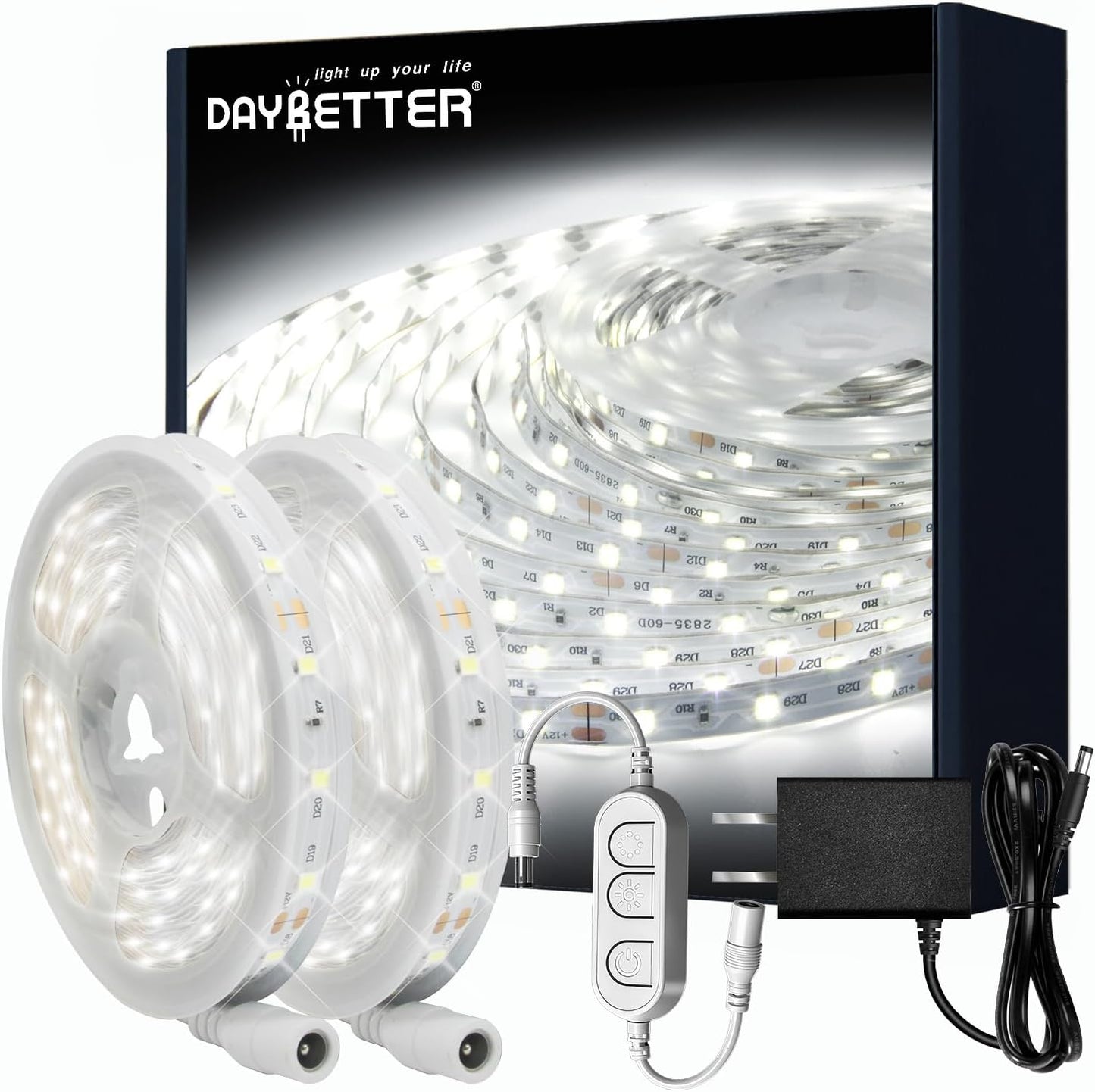 Dimmable 20 Ft White LED Strip Lights - Bright 6500K Rope Lighting for Bedroom, Kitchen & Home Decor (1 Roll)