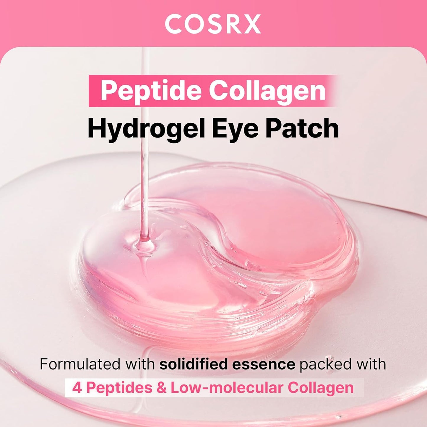 Pink Peptides Collagen Hydrogel Eye Patches – Cooling Under Eye Masks with Peptides & Caffeine for Puffiness, Hydration & Firm-Looking Skin, 60 Count