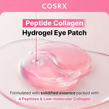 Pink Peptides Collagen Hydrogel Eye Patches – Cooling Under Eye Masks with Peptides & Caffeine for Puffiness, Hydration & Firm-Looking Skin, 60 Count