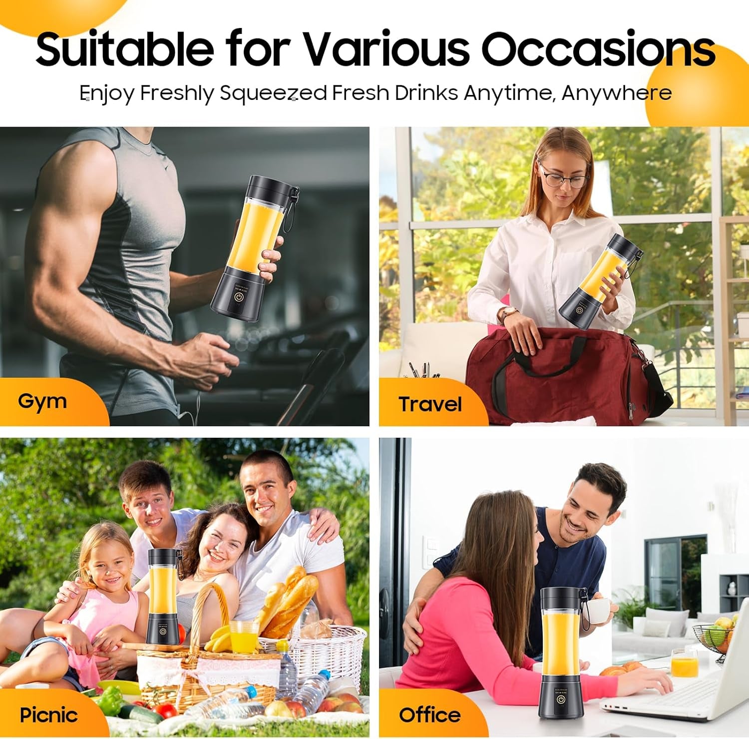 Portable Smoothie Blender Cup – USB Rechargeable 380ML,USB Portable Blender Cup – 6 Blade Smoothie Maker