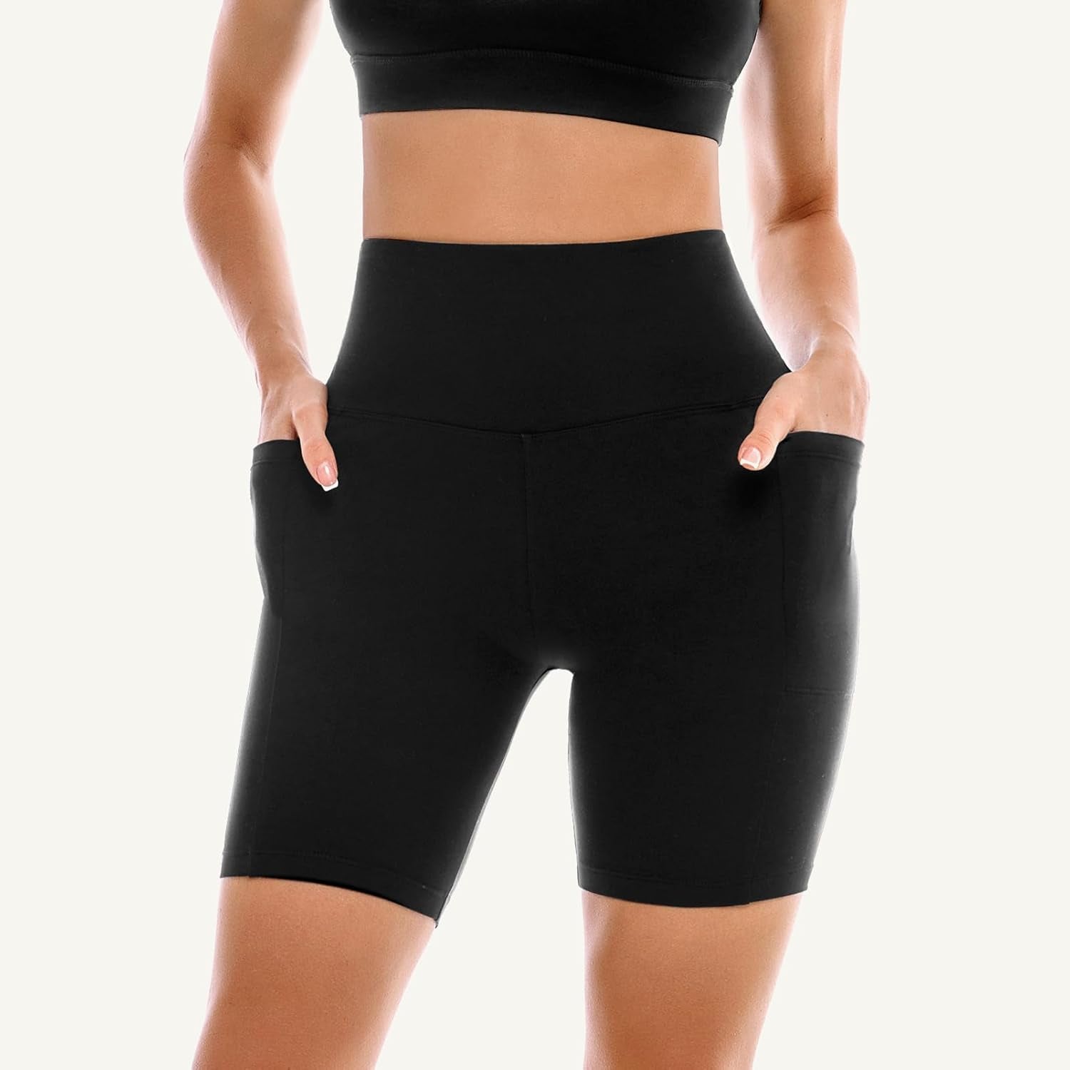 Women's High-Waisted Biker Shorts with Pockets – 2 Pack
