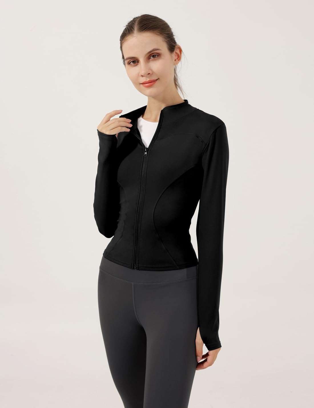 Women's Lightweight Stretchy Full Zip Track Jacket with Thumb Holes - Perfect for Running and Workouts