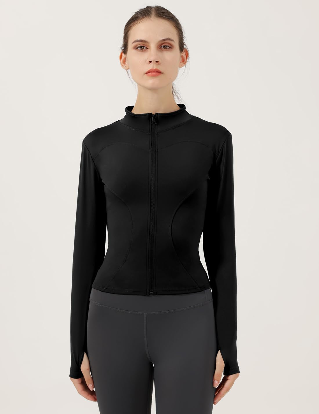 Women's Lightweight Stretchy Full Zip Track Jacket with Thumb Holes - Perfect for Running and Workouts
