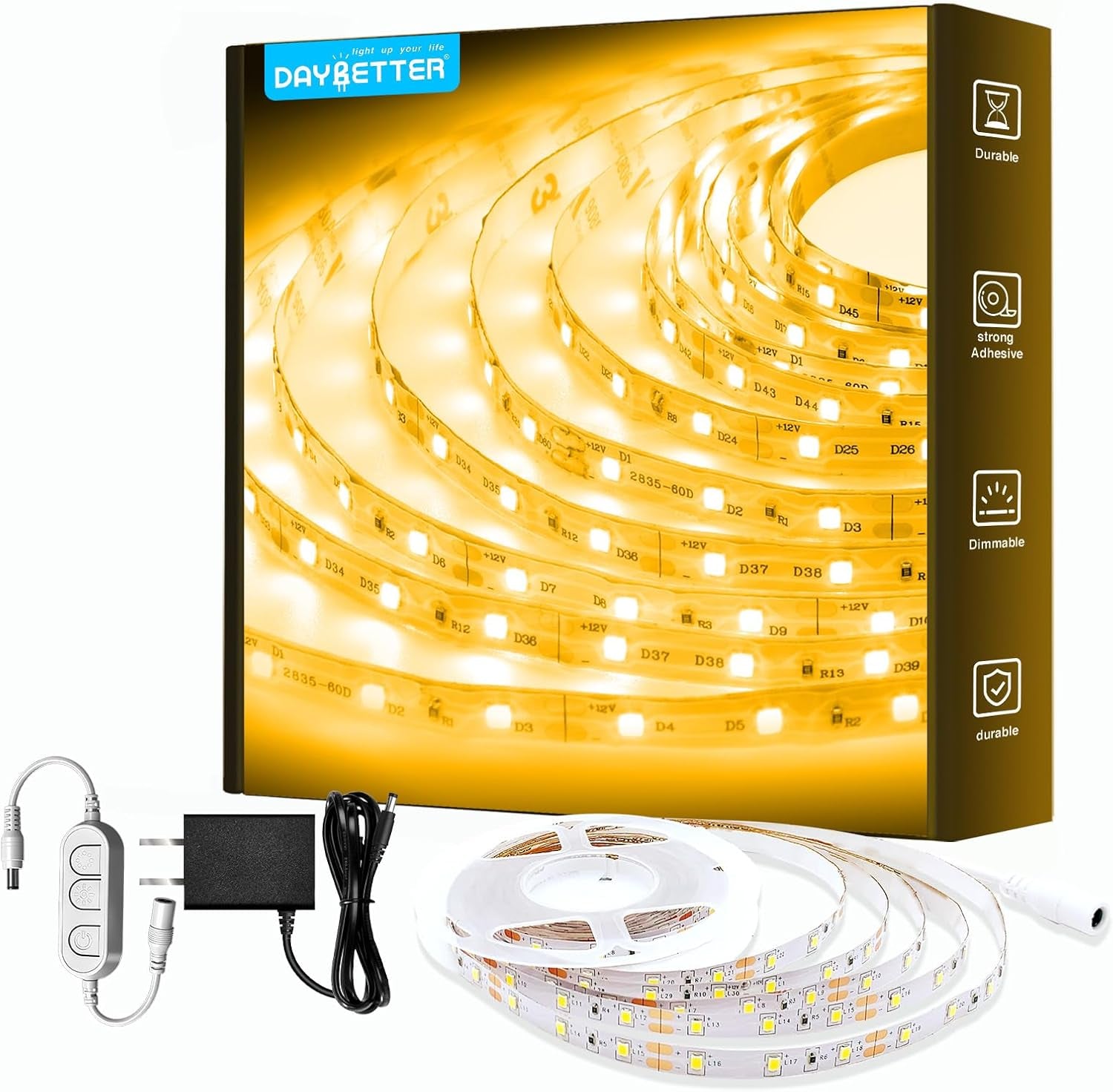 Dimmable 20 Ft White LED Strip Lights - Bright 6500K Rope Lighting for Bedroom, Kitchen & Home Decor (1 Roll)