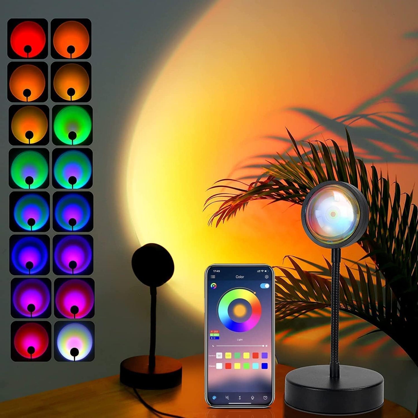 RGB Sunset Lamp Projector – 360° Rotating LED Mood Light for Bedroom & Home Decor