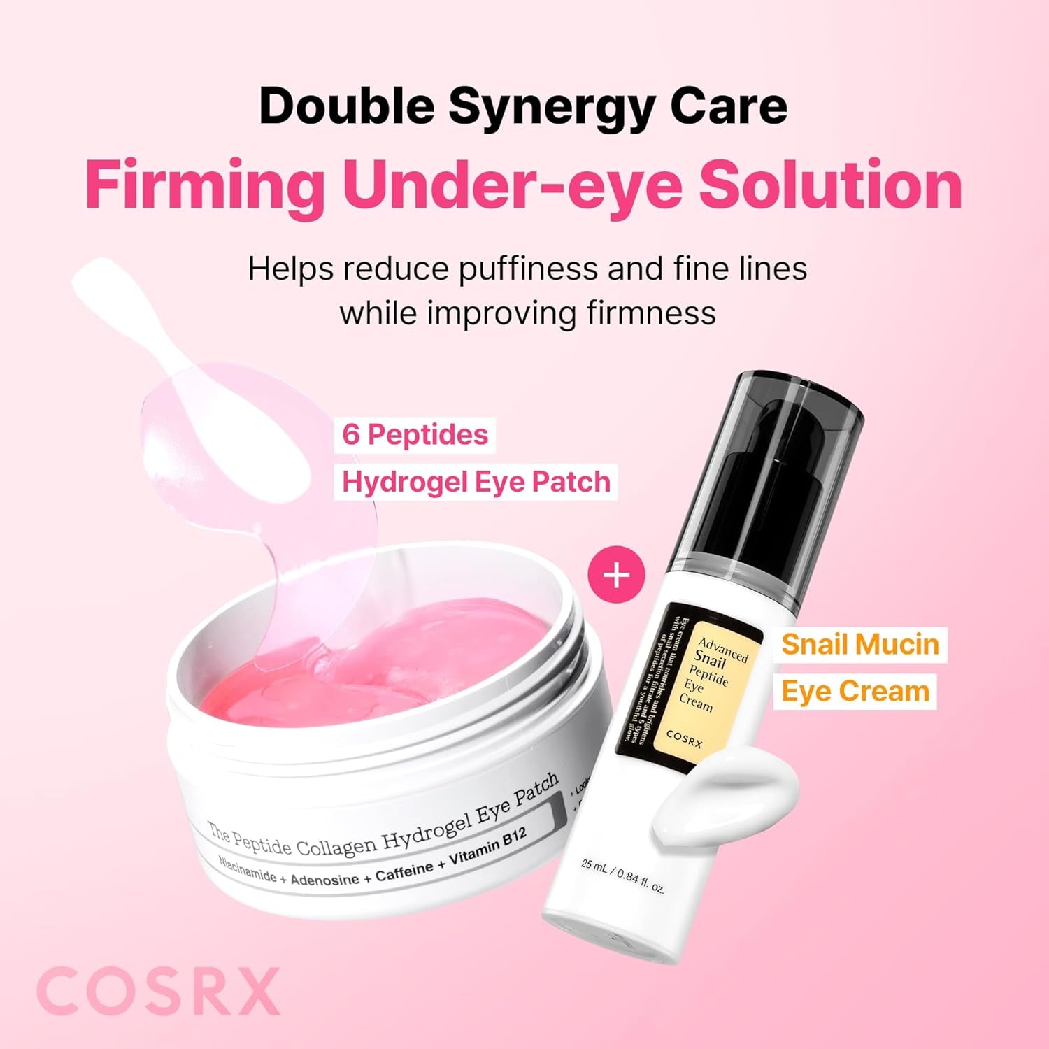 Pink Peptides Collagen Hydrogel Eye Patches – Cooling Under Eye Masks with Peptides & Caffeine for Puffiness, Hydration & Firm-Looking Skin, 60 Count