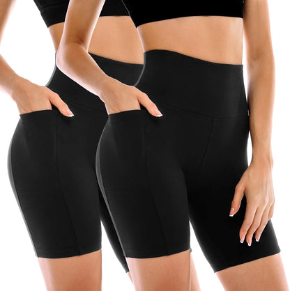 Women's High-Waisted Biker Shorts with Pockets – 2 Pack