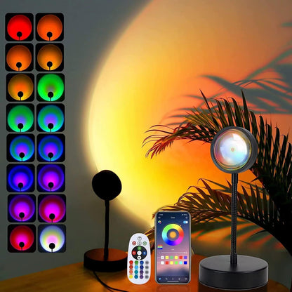 RGB Sunset Lamp Projector – 360° Rotating LED Mood Light for Bedroom & Home Decor
