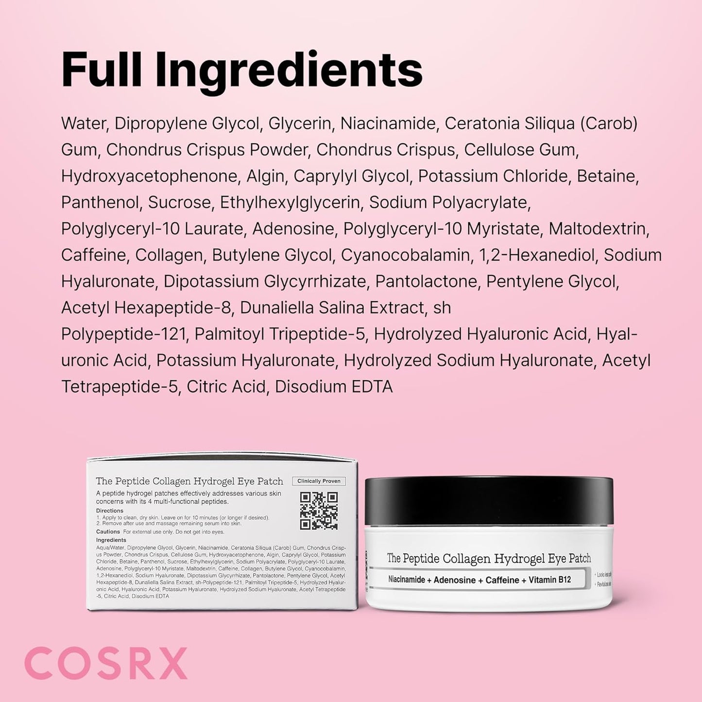 Pink Peptides Collagen Hydrogel Eye Patches – Cooling Under Eye Masks with Peptides & Caffeine for Puffiness, Hydration & Firm-Looking Skin, 60 Count