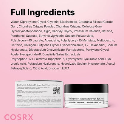 Pink Peptides Collagen Hydrogel Eye Patches – Cooling Under Eye Masks with Peptides & Caffeine for Puffiness, Hydration & Firm-Looking Skin, 60 Count