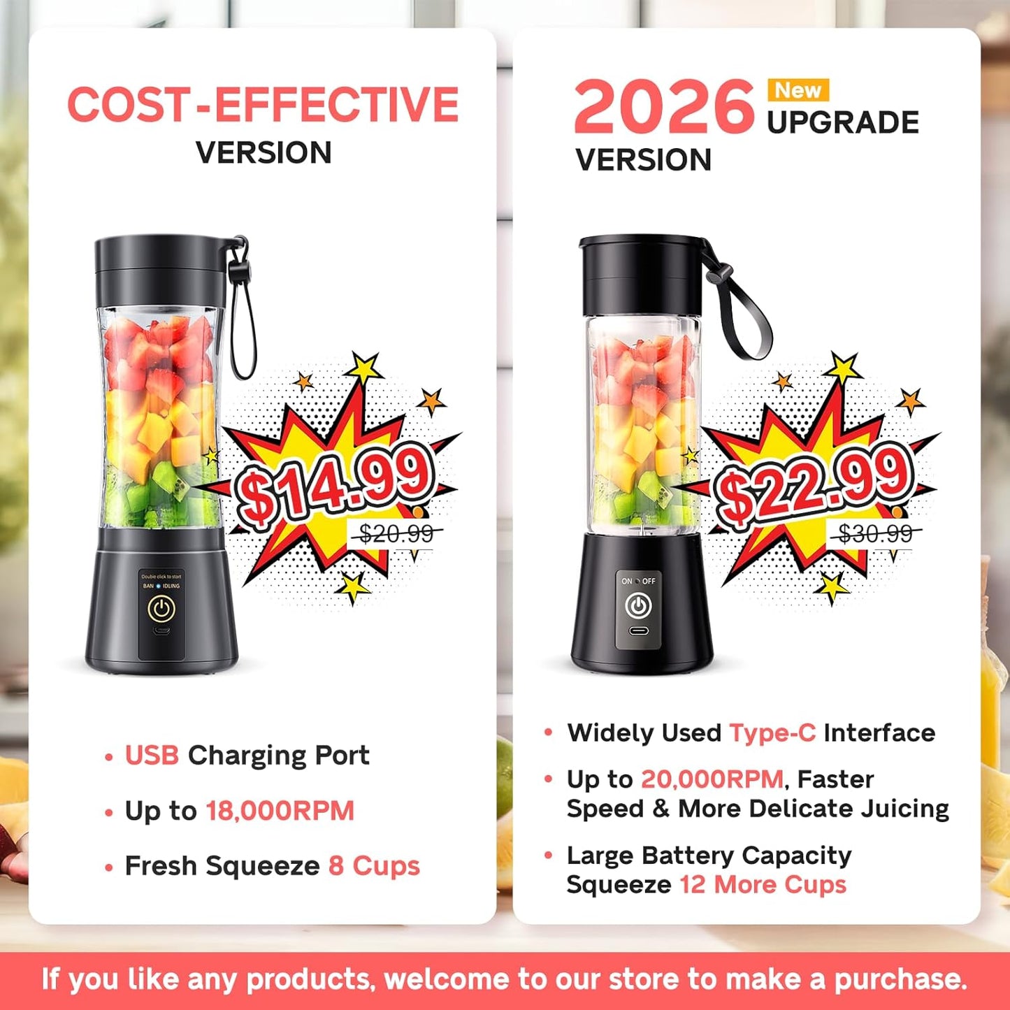 Portable Smoothie Blender Cup – USB Rechargeable 380ML,USB Portable Blender Cup – 6 Blade Smoothie Maker