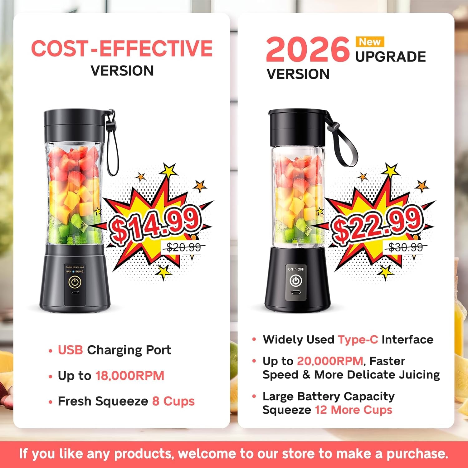 Portable Smoothie Blender Cup – USB Rechargeable 380ML,USB Portable Blender Cup – 6 Blade Smoothie Maker